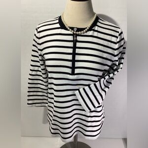 Lauren Ralph Lauren Woman’s Top Size L White and Black Stripes 3/4 Sleeves Knit